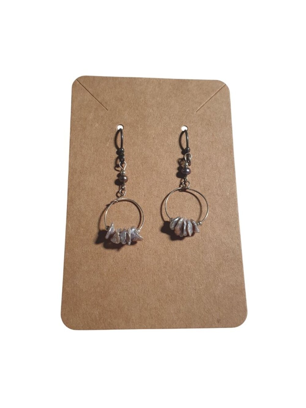 Abalone Mother Of Pearl Chip Drop Dangle Earrings Hoops Handmade Elegant Jewelry